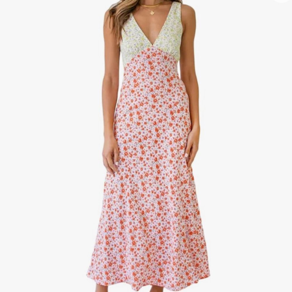 Colorblock Floral V-Neck Maxi Dress Size Large